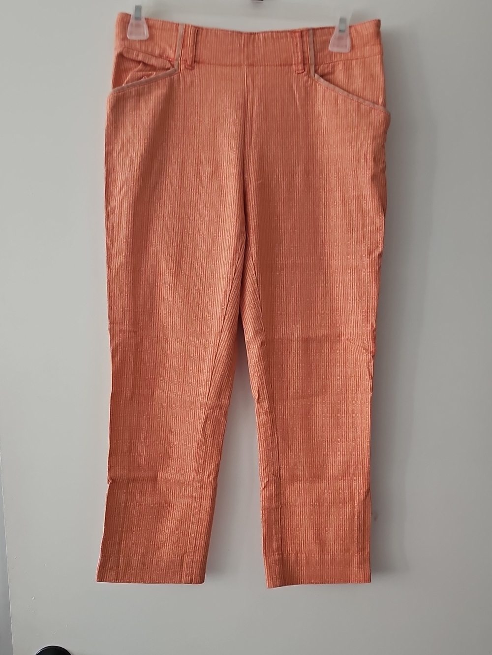 Cartonnier Anthropologie Coral/Salmon Pinstripe Crop Pants Side Zipper Size 0